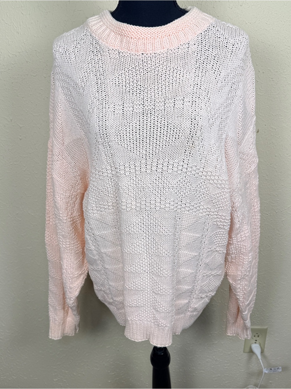 Vintage Across America Womens Large Light Pink Knit Sweater 100% Cotton USA
